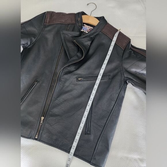 Amadeo Black and Brown Leather Bomber Jacket - Picture 8 of 10